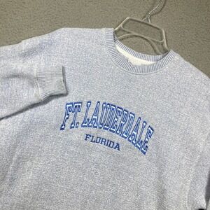Ft Lauderdale Florida Sweatshirt Adult Large Blue Embroidered Marled Pullover